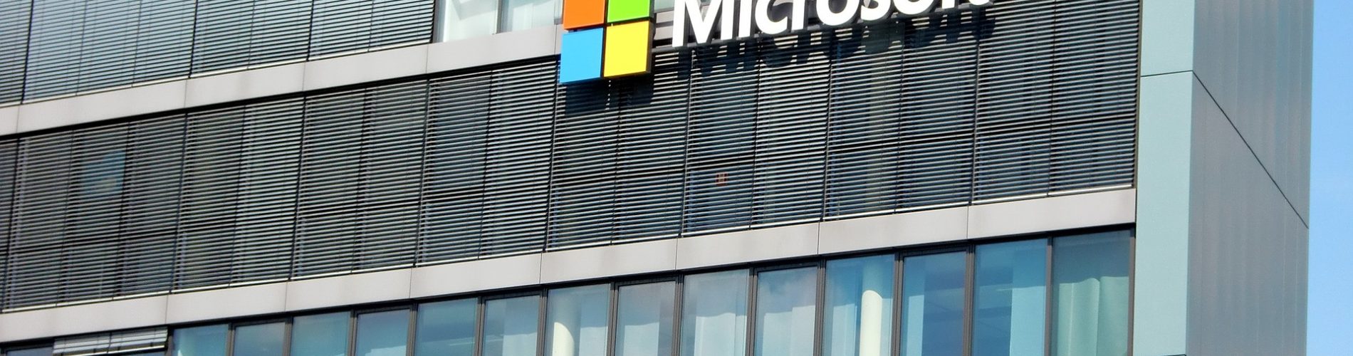 Microsoft logo on a green light building
